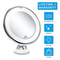 Blushimmer flexible 10x magnifying vanity mirror with LED lights, touch screen, portable design, and bottom sucker for makeup and dressing