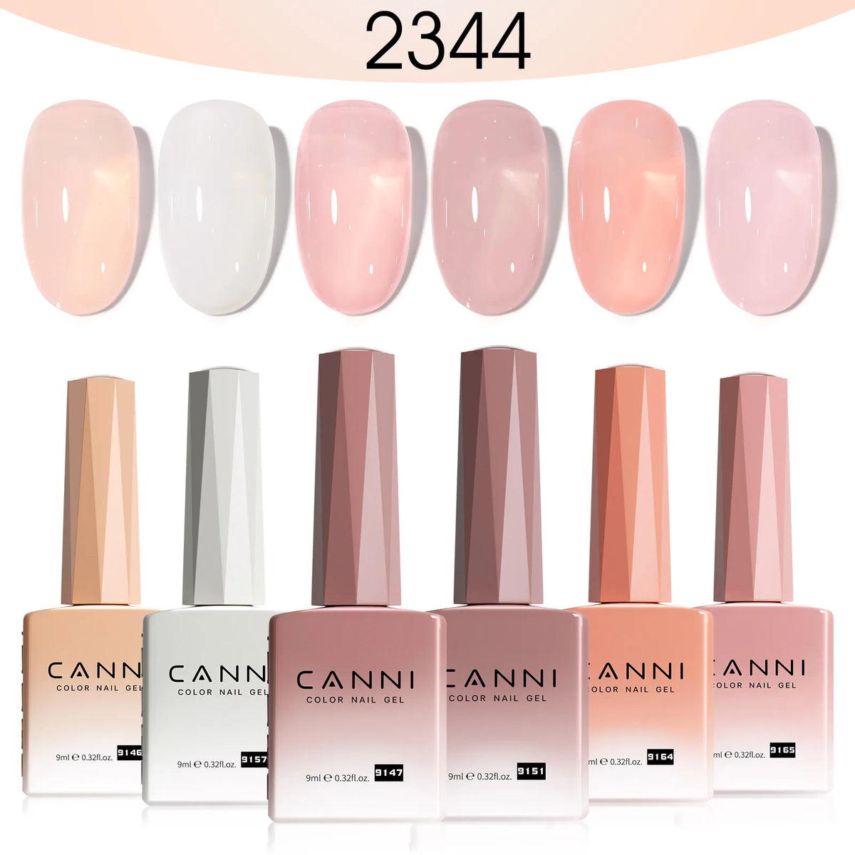 Blushimmer CANNI nail gel polish kit with 6 bottles of nude and pink shades, HEMA free, perfect for French and natural nail designs