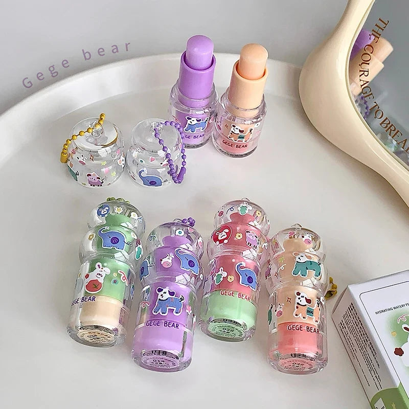 Blushimmer Gege Bear fruit-flavored lip balm keychain pendant with moisturizing, long-lasting lipstick and cute design.