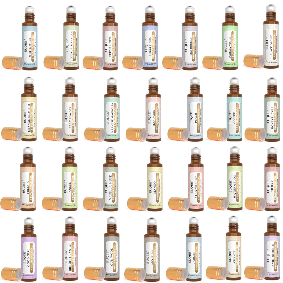EUQEE 10ml fragrance oil roll-on by Blushimmer, long-lasting scent with La Vie Est Belle, CHANCE, J'adore, cotton, strawberry, mango.