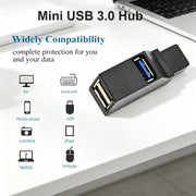 USB 3.0 2.0 Rotatable 3 Ports Hub Splitter,High Speed Data Transfer Multiple Expander for PC Computer Laptop MacBook Accessories