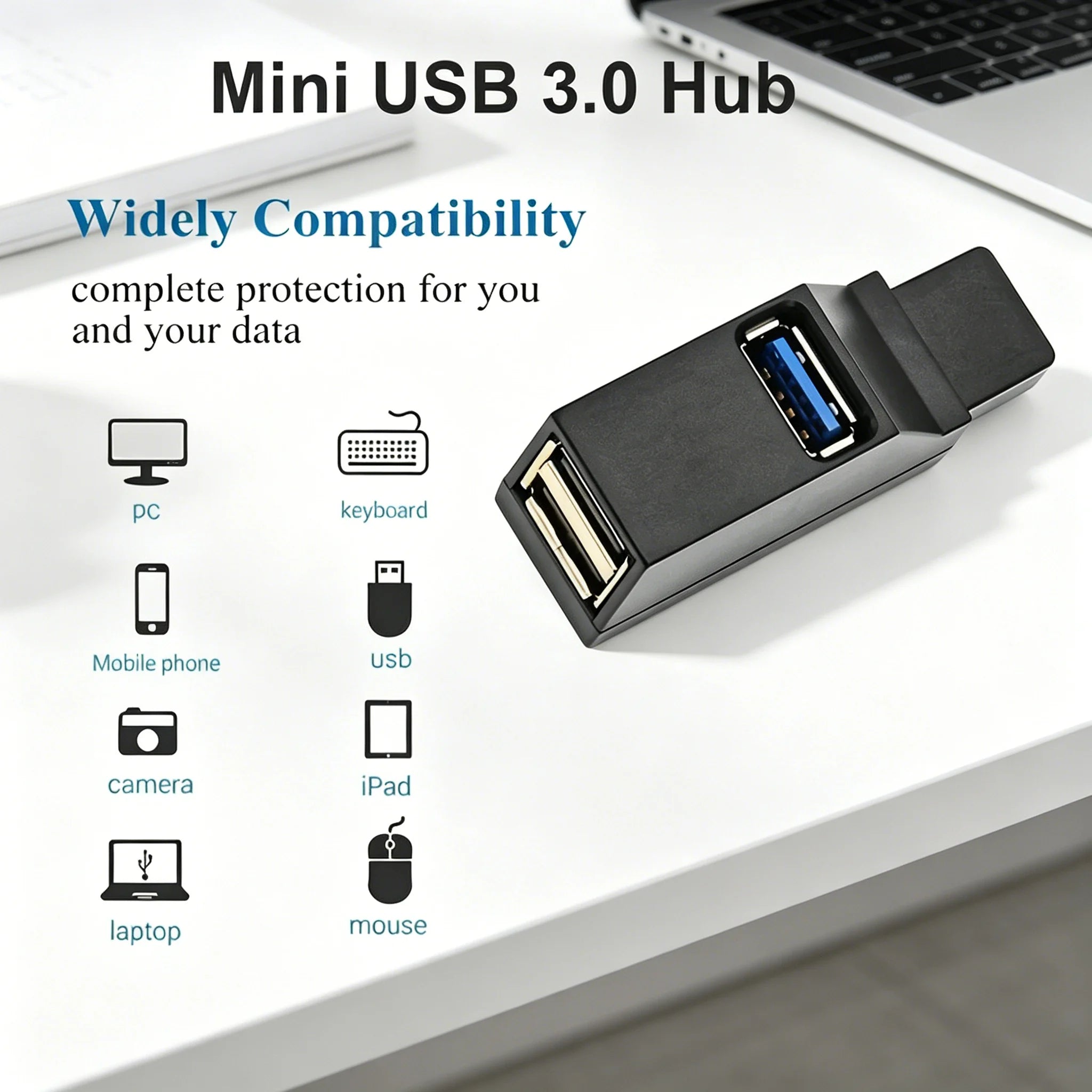 USB 3.0 2.0 Rotatable 3 Ports Hub Splitter,High Speed Data Transfer Multiple Expander for PC Computer Laptop MacBook Accessories