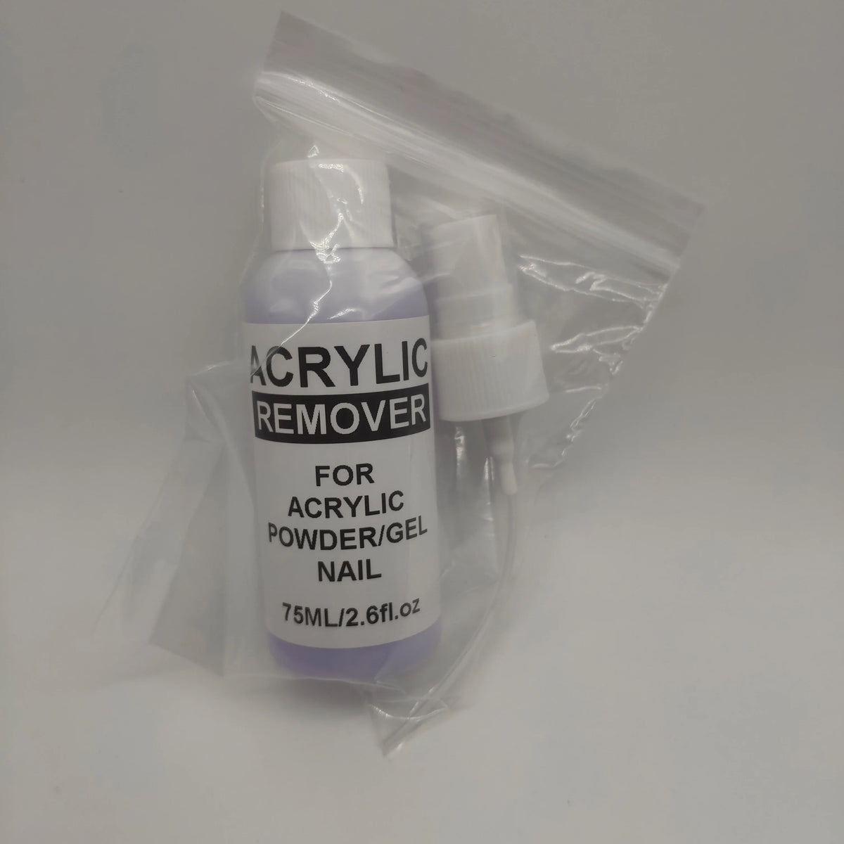 Blushimmer 75ml professional acrylic remover gel for nail polish removal, in a clear bottle with a white cap.