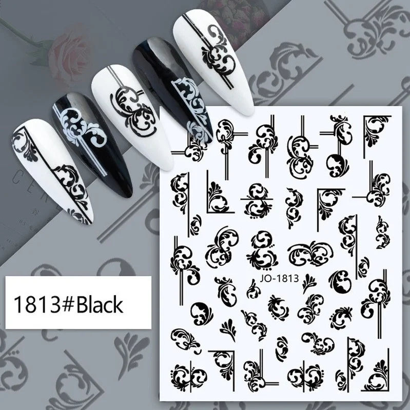 Black and white Blushimmer nail art stickers featuring sexy woman and girl designs for press-on nails and nail decoration.