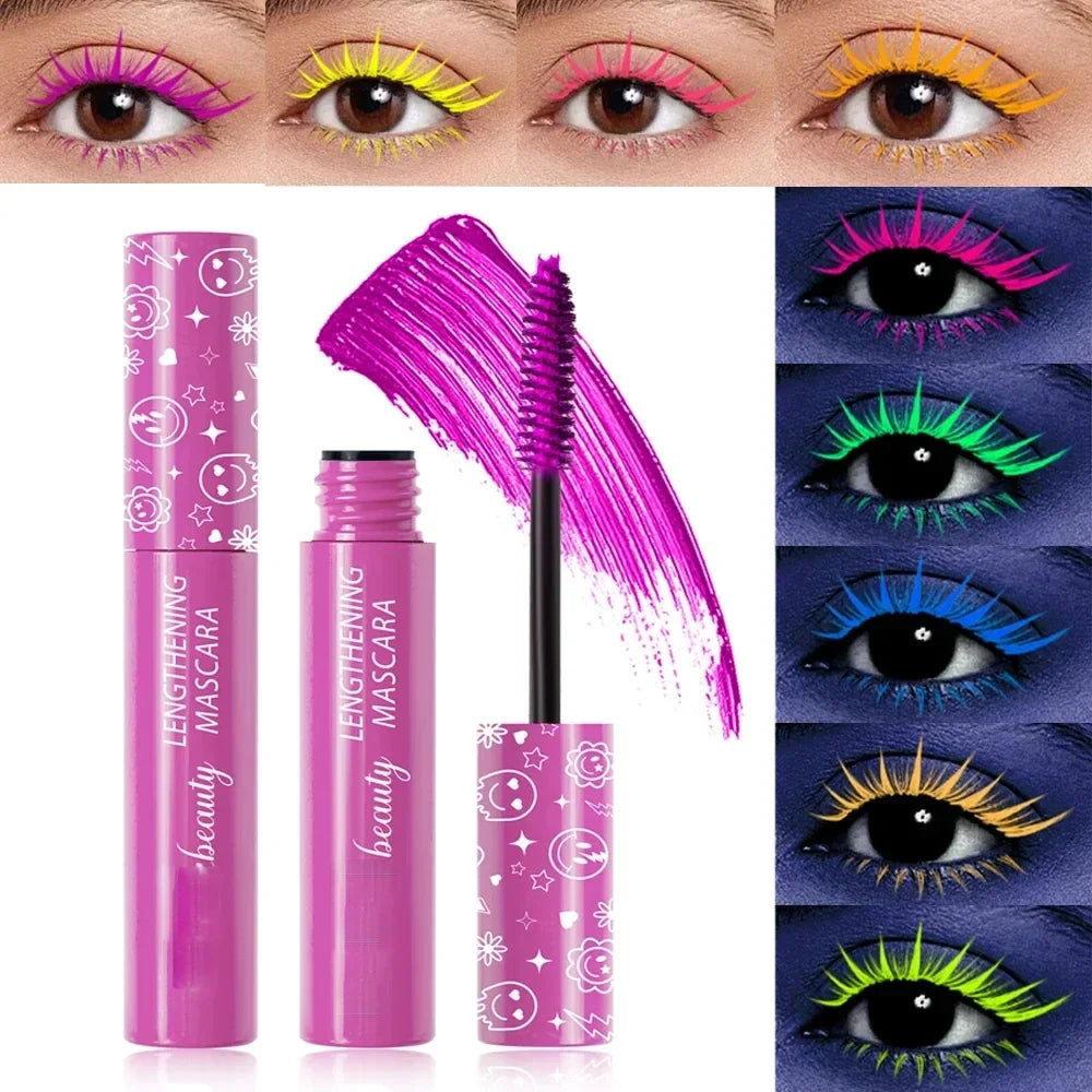 Blushimmer 6-color neon waterproof mascara with luminous pigments, quick-dry, non-caking eyelash extension makeup in vibrant shades