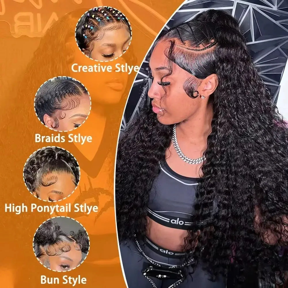Selvanelle 13x6 HD lace deep wave frontal wig with 42-inch curly human hair, preplucked and glueless for natural look