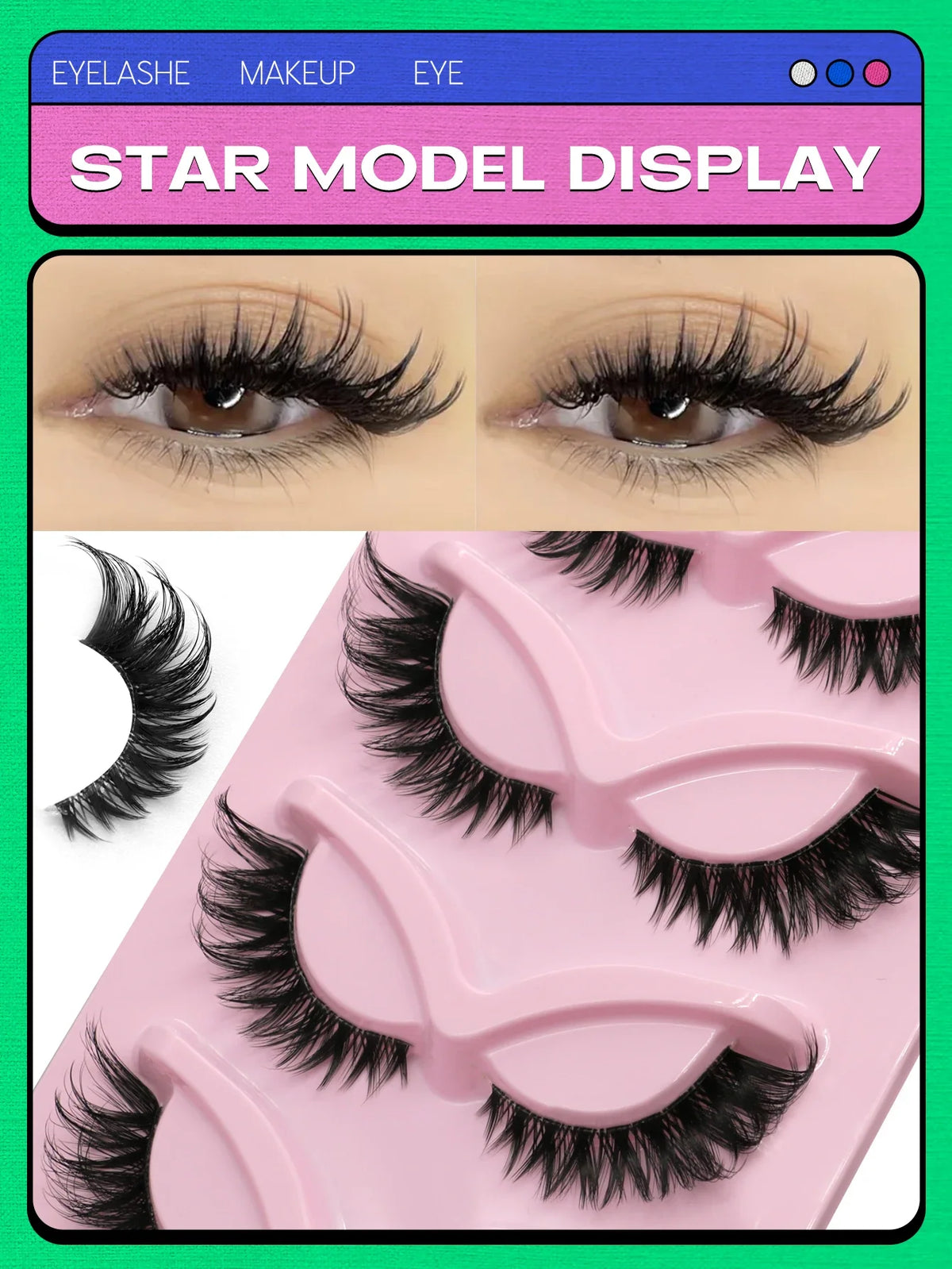 Blushimmer Veltrinay Fake Cat Eye Lashes with clear band, wispy faux mink design for a natural, dramatic makeup look.