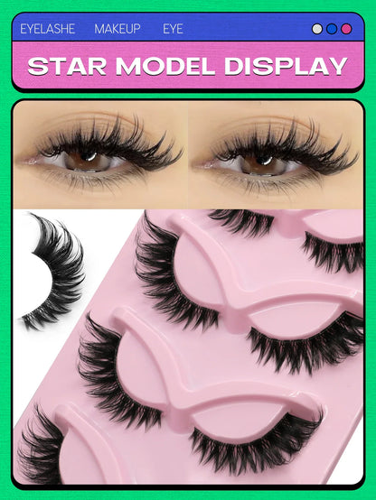 Blushimmer Veltrinay Fake Cat Eye Lashes with clear band, wispy faux mink design for a natural, dramatic makeup look.