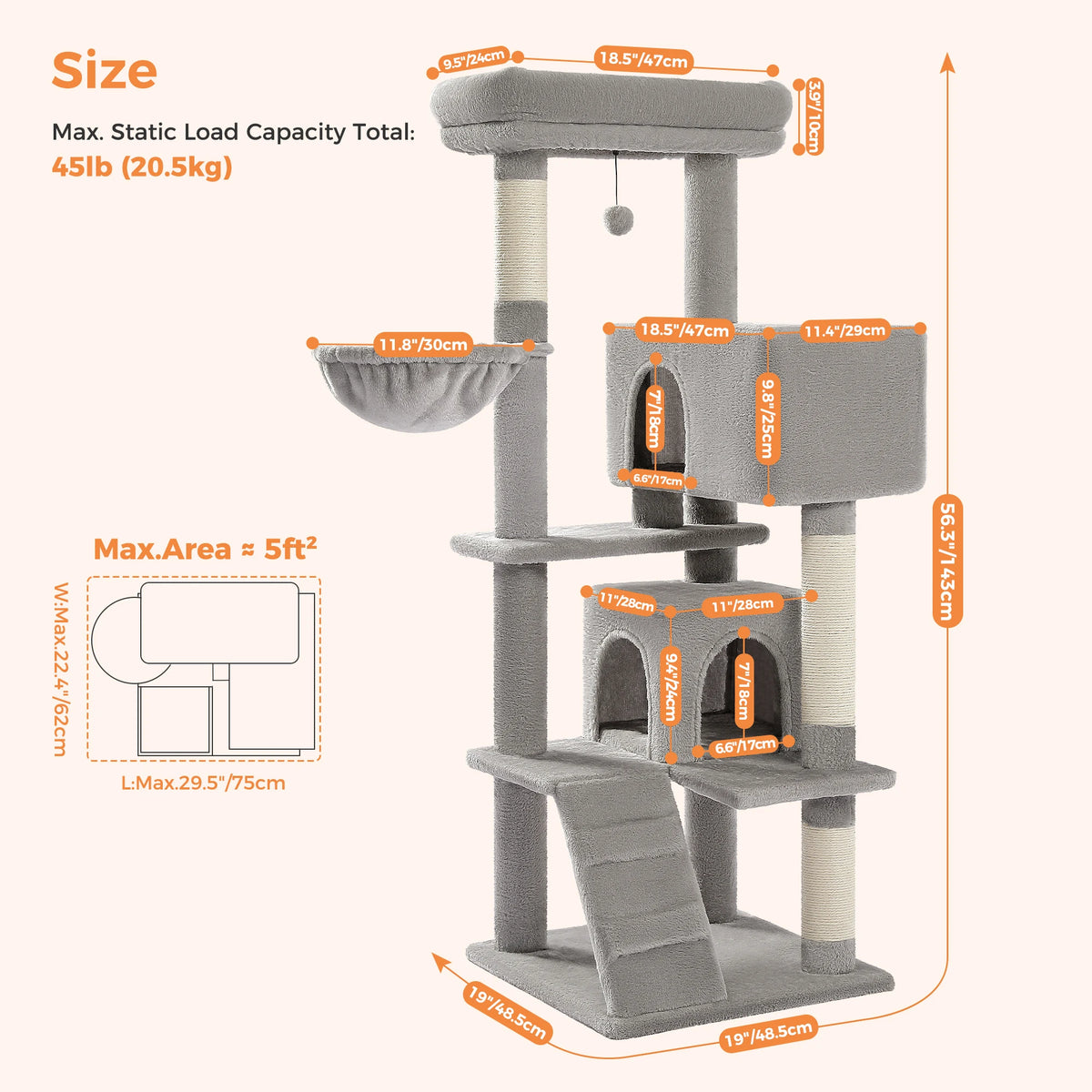 Aaiwang Pet Cat Tree with plush perch, cozy condo, hammock, and sisal scratching posts for indoor cats.
