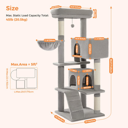 Aaiwang Pet Cat Tree with plush perch, cozy condo, hammock, and sisal scratching posts for indoor cats.