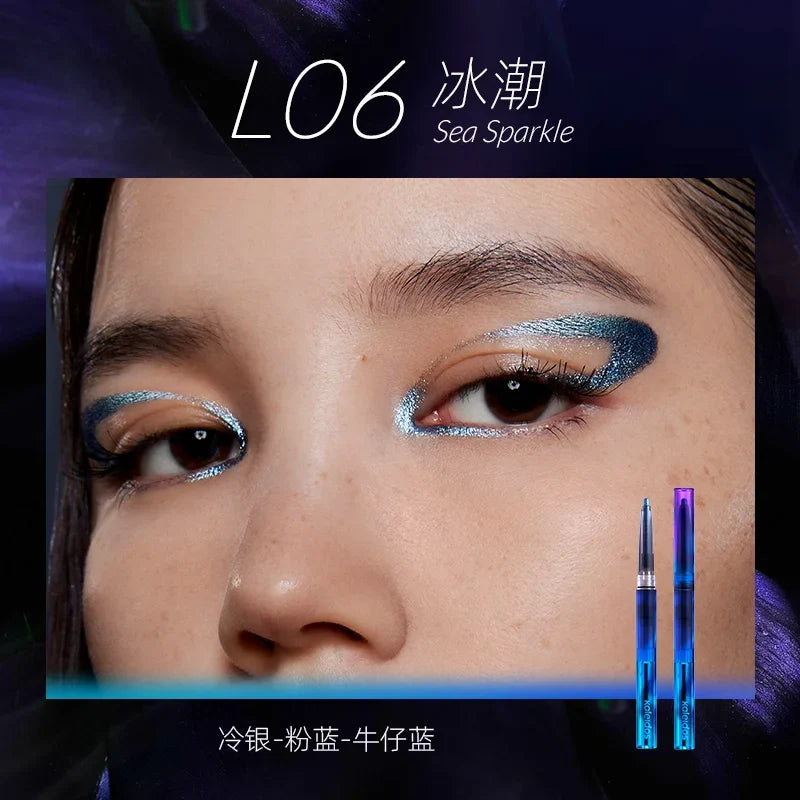 Blushimmer Kaleidos waterproof gel eyeliner pencil with chameleon color, glitter metallic finish, long-lasting for eye makeup.