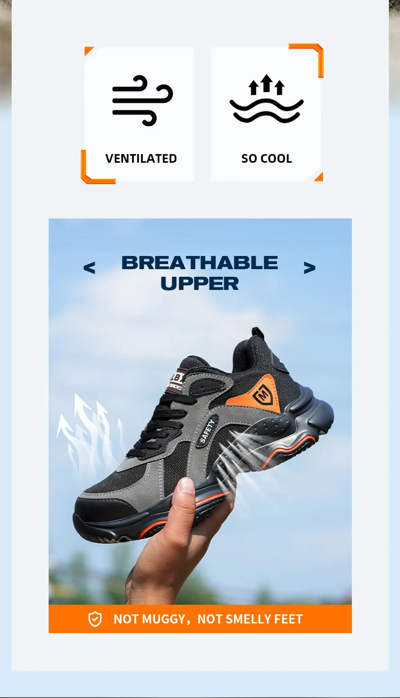 Slip On Safety Shoes Work Boots Steel Toe Men Non-Slip Lightweight Breathable Industrial Shoes Anti shock Protective Boots