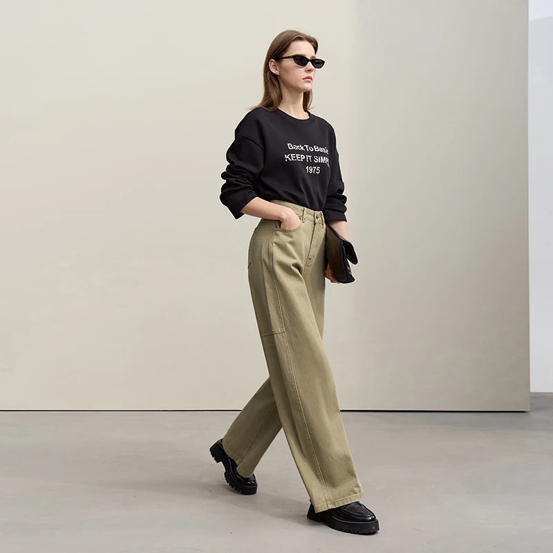 Amii Women Pants 2026 Spring New Casual Retro Denim 100% Cotton Wide-leg Trousers Loose Versatile Solid Women's Jeans 12641116