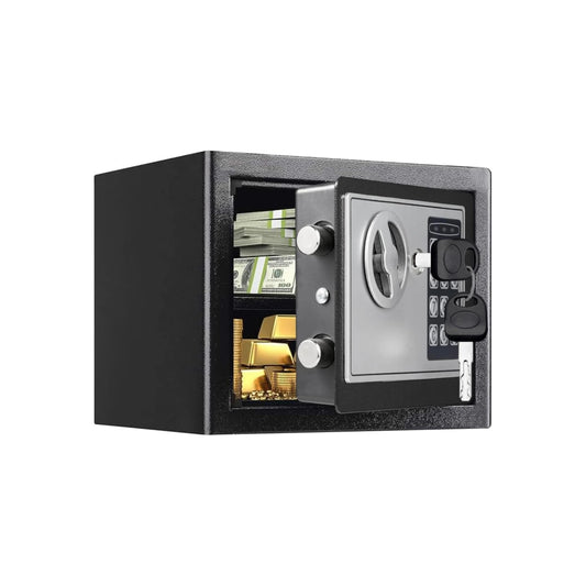 Electronic Safe Box with Keypad & Key, Mini Security Safe for Home Cash, Portable Small Lockbox for Kids & Office Use