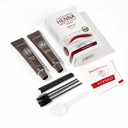 Blushimmer waterproof eyelash and eyebrow tint kit with permanent dye cream, includes applicator and dye pots for bold, long-lasting color.
