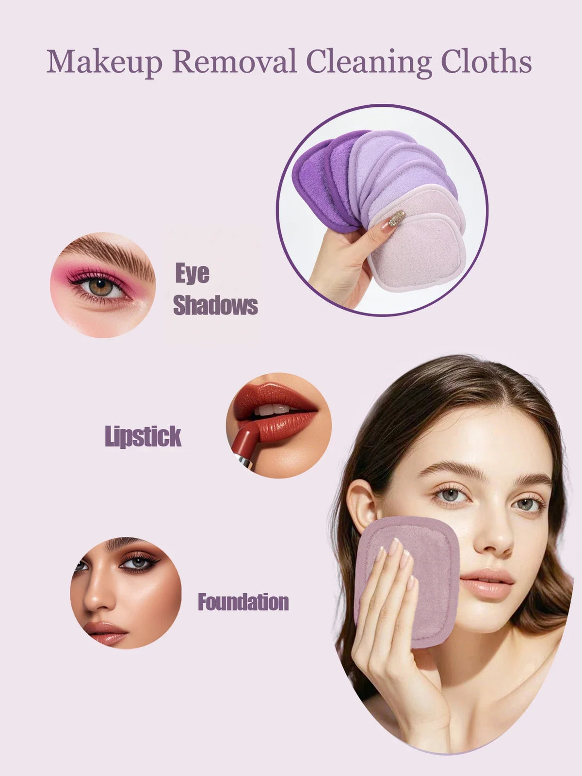 Blushimmer 810 Makeup Remover Wipes in gradient color, 7 reusable, washable makeup removing cloths for all skin types.