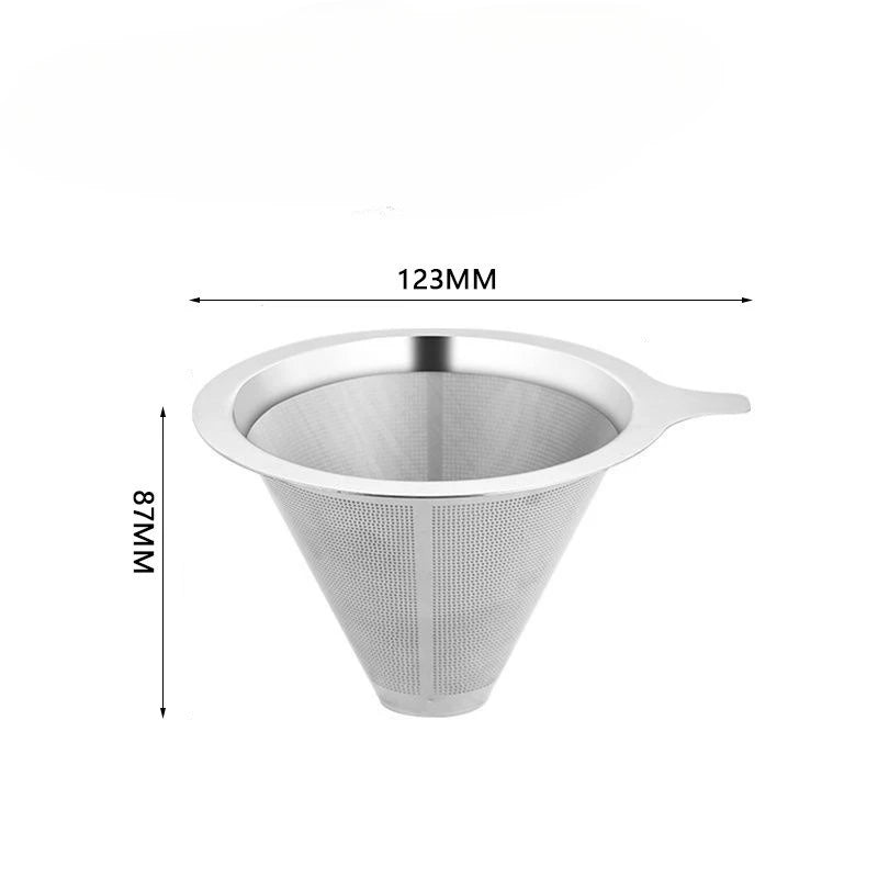 Pour Over Coffee Dripper,Metal Paperless Reusable Coffee Filter,Double Mesh Stainless Steel Cone Filter for Single Cup Brew