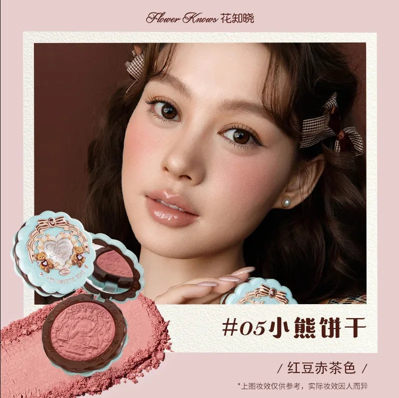 Blushimmer Flower Knows Strawberry Rococo Embossed Blush Powder Berry Mary palette with pink and berry shades in 5g compact