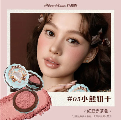 Blushimmer Flower Knows Strawberry Rococo Embossed Blush Powder Berry Mary palette with pink and berry shades in 5g compact