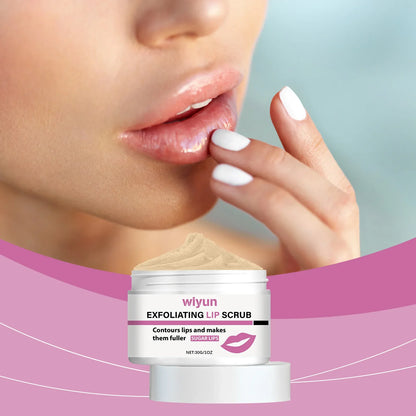 Blushimmer gentle lip scrub with sugar exfoliants and moisturizing ingredients for soft, smooth, hydrated lips.