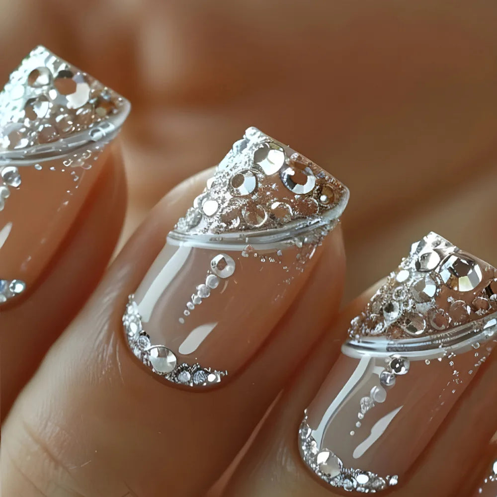 24-piece Blushimmer square head fake nail set with pink-white gradient French press on short full cover false nails and jelly glue