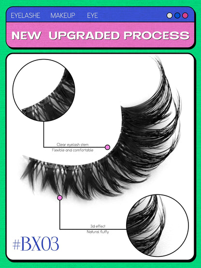 Blushimmer Veltrinay Fake Cat Eye Lashes with clear band, wispy faux mink false lashes for a natural, dramatic makeup look