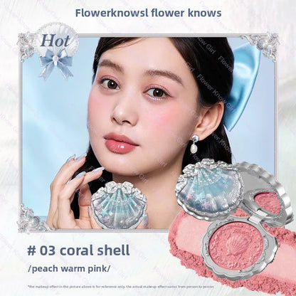 Blushimmer Flower Knows Blusher Butterfly Cloud Collar Duo in peach for dark skin with matte finish on cheek makeup.