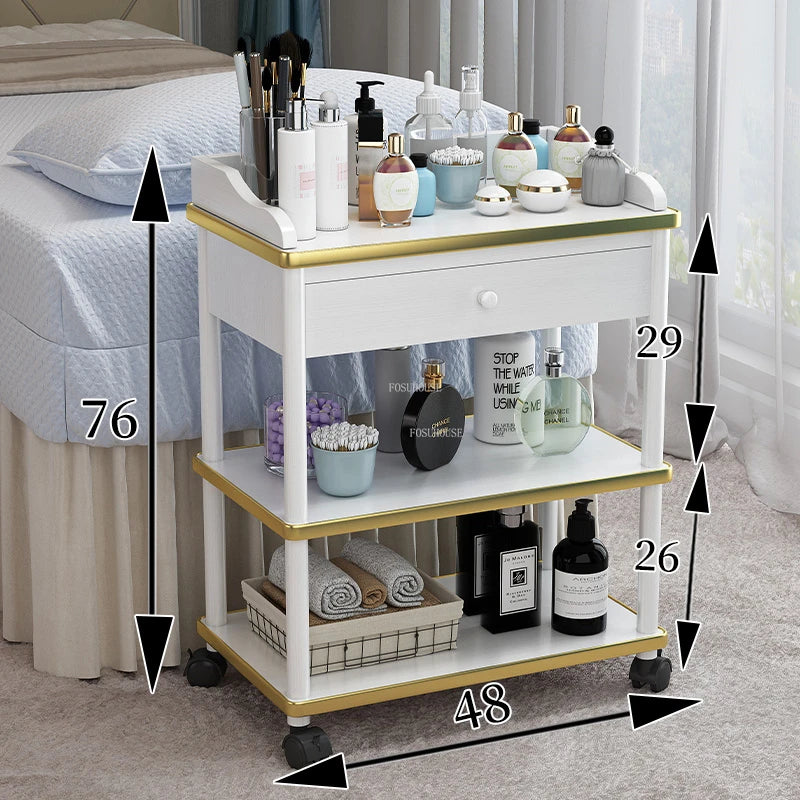 Modern Salon Furniture Beauty Salon Solid Wood Salon Trolleys Barber Shop Special Tool Trolley Storage Rack Home Mobile Trolley