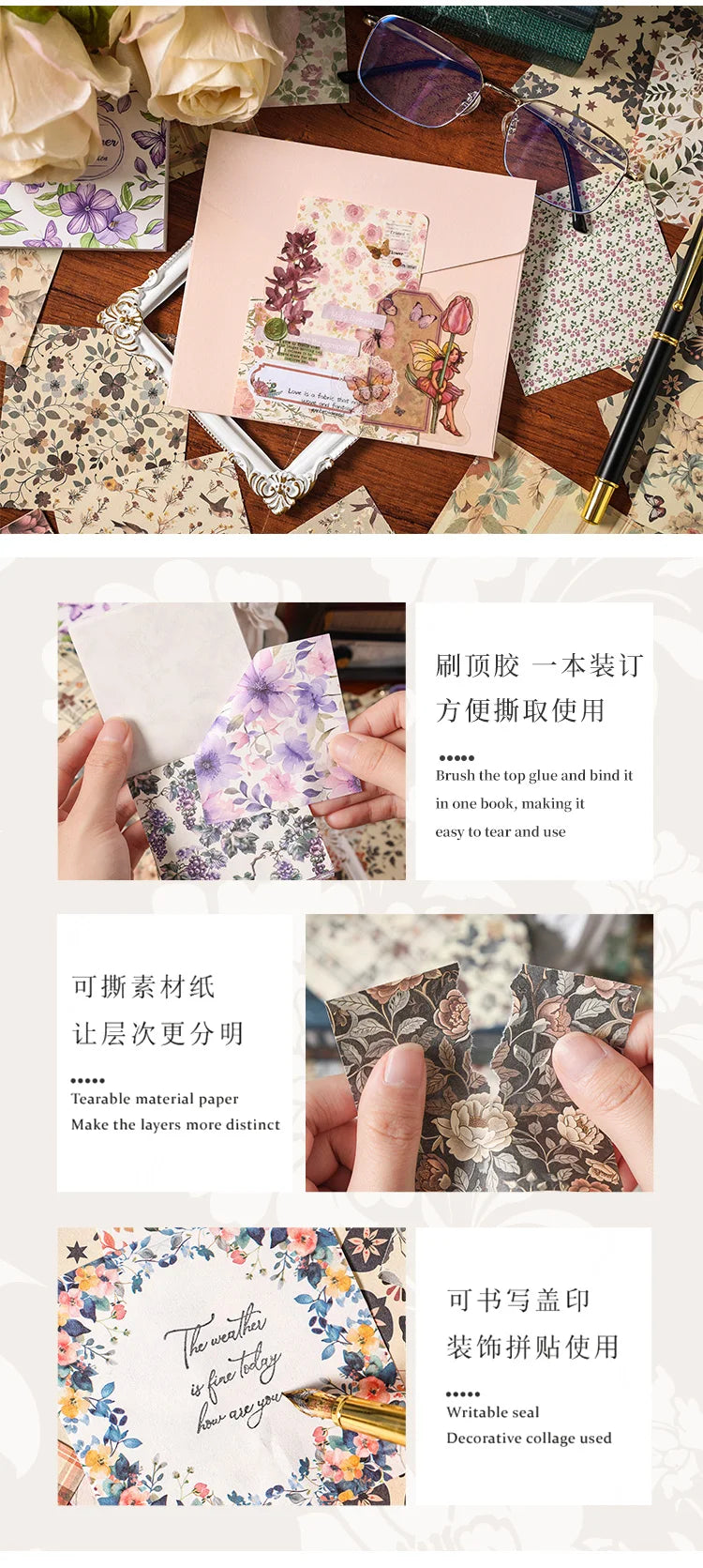 100pcs Vintage Paper Multi Style Deco Retro Stationery Supplies Writing Paper Junk Journal Label Scrapbooking Material Supplies