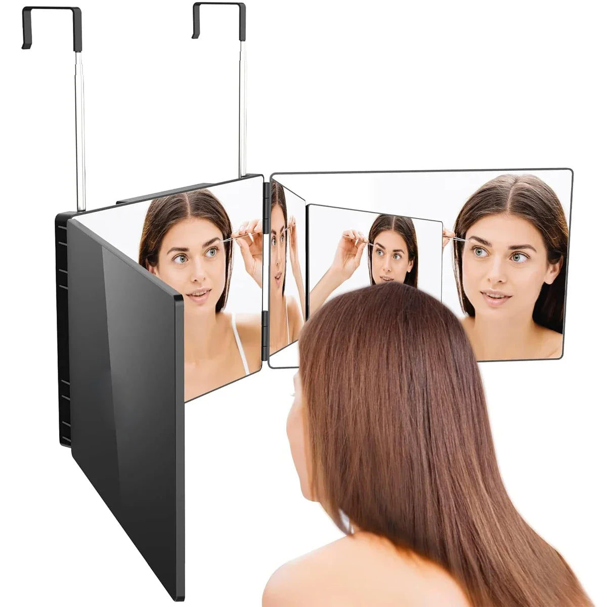 Blushimmer 3-way compact trifold mirror for self hair cutting, portable black cosmetic vanity mirror for men and women.