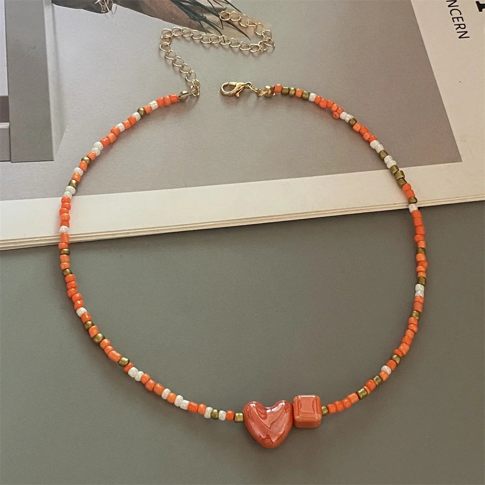 Cute Romantic Geometric Choker Necklace for Women Girl New Trendy Gift Necklace Seed Beads Fashion Jewelry