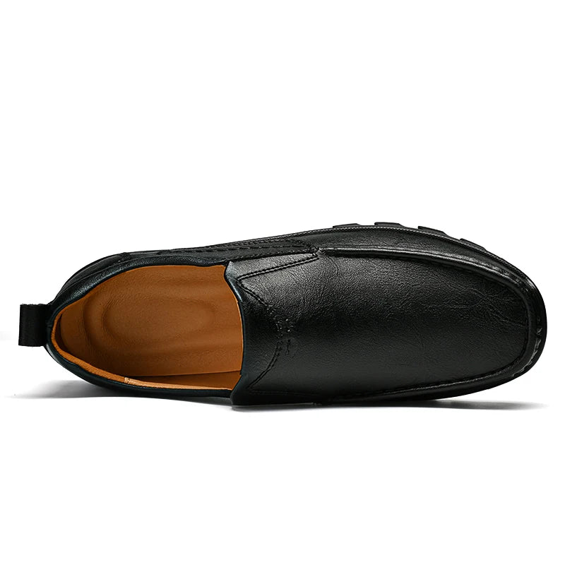 Mens Slip On Leather Casual Shoes Oxfords Flats Loafers Driving Moccasins Black Brown Spring Autumn