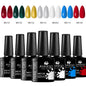 Blushimmer 7-piece nail gel polish set with vibrant colors for DIY nail art, long-lasting UV gel manicure and decorative nail painting.
