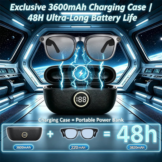 2026 New Smart Glasses+3600mAh Charging Case 800W HD Camera EIS Anti-shake Shooting AI Voice Assistant Fashionable Smart Glasses