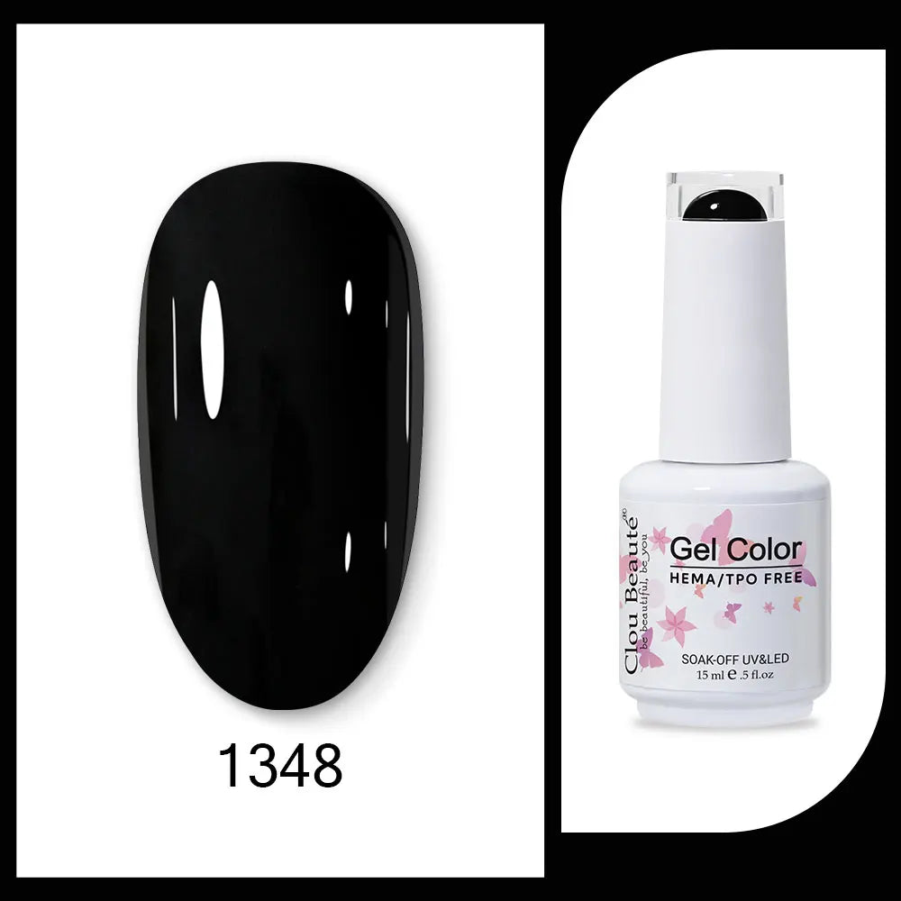 Clou Beaute 15ml neon gel nail polish base and top coat in red, black, white, green, and velvet finish, semi-permanent gel varnish