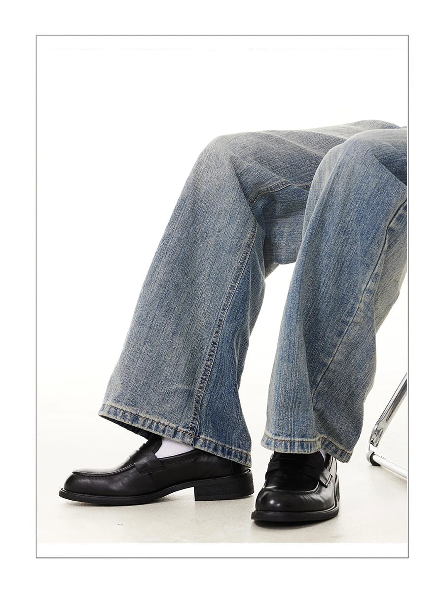 Elegant slip in loafers for men classic commuting square toe genuine cowhide derby formal dress leather shoes