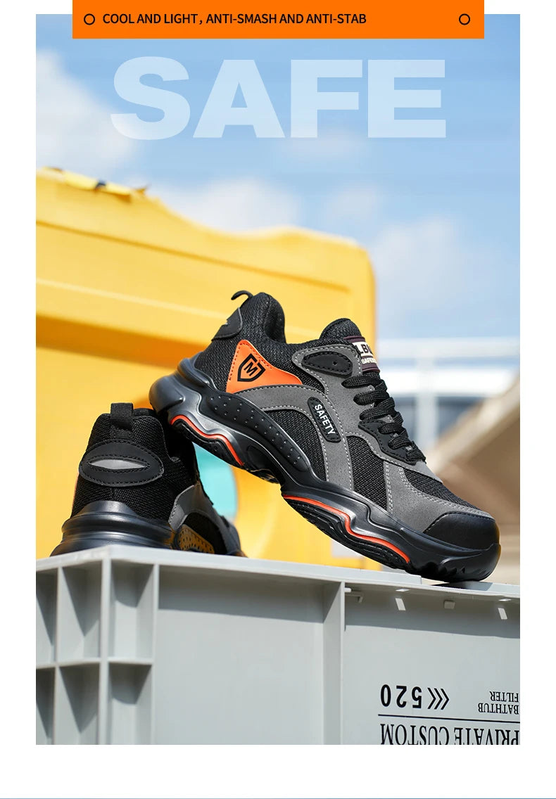 Slip On Safety Shoes Work Boots Steel Toe Men Non-Slip Lightweight Breathable Industrial Shoes Anti shock Protective Boots