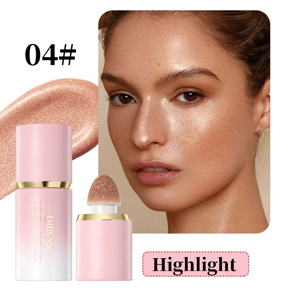 Blushimmer QIBEST matte liquid face blusher stick with smooth texture for cheeks, eyes, and contouring in a multi-use makeup product.