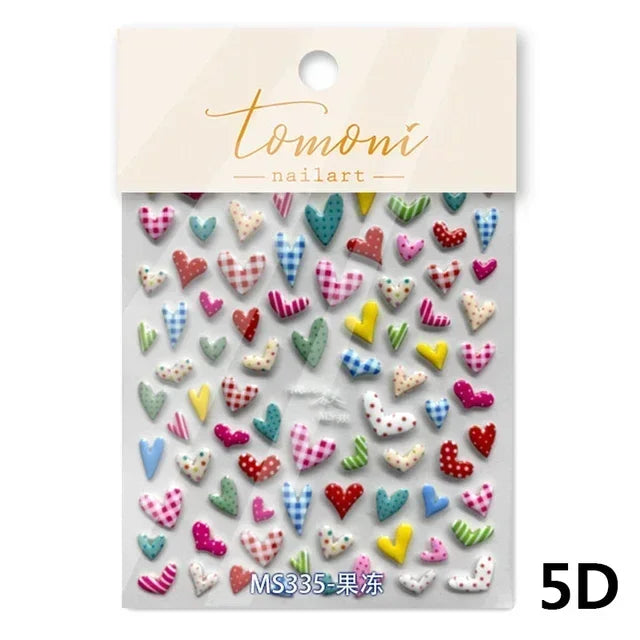 Colorful Cat's Eye 5D gradient European love heart gem nail art stickers with crystal geometric design for manicure decoration