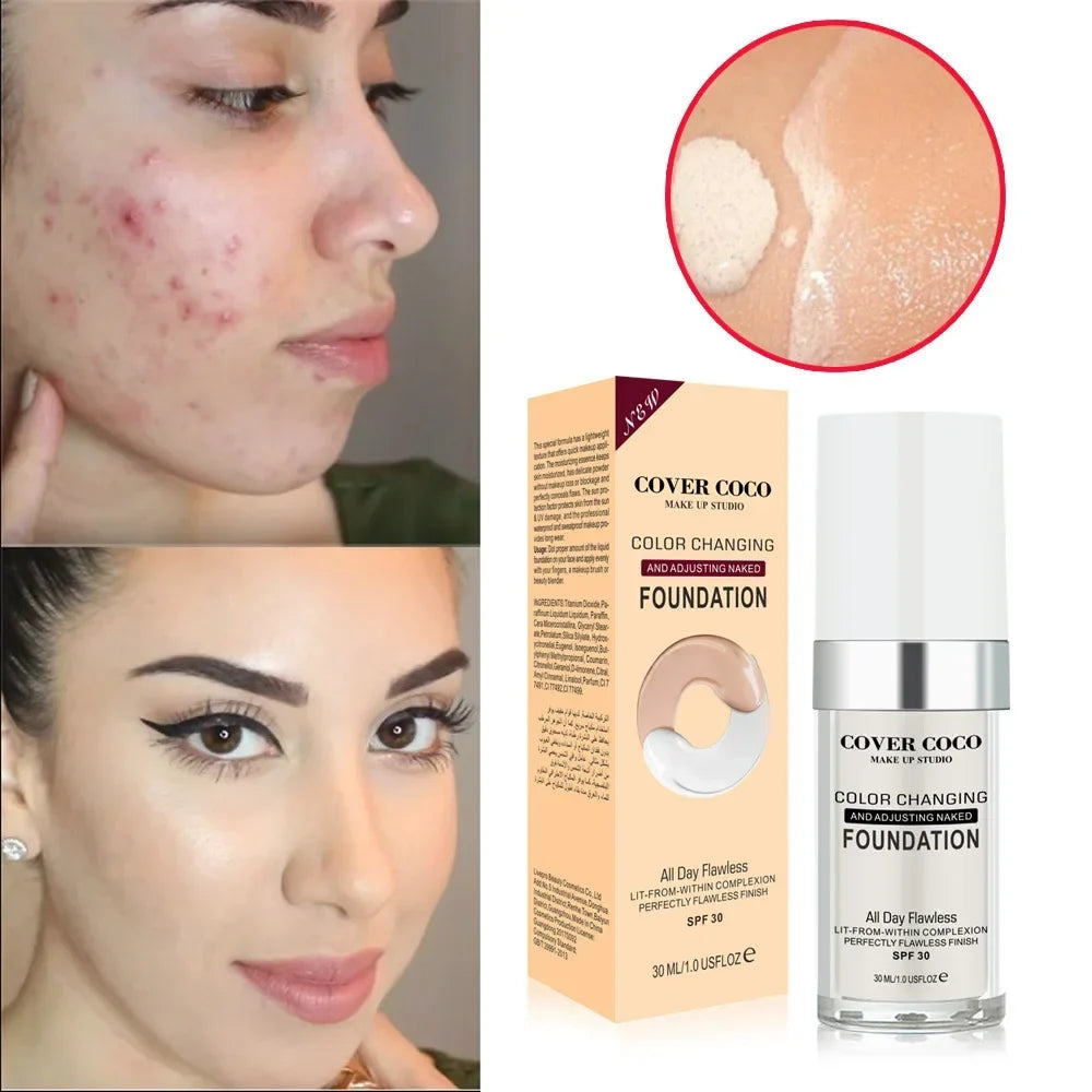 Blushimmer Cover Coco Long Lasting Concealer and Liquid Foundation in light, transparent shade with moisturizing cream texture.