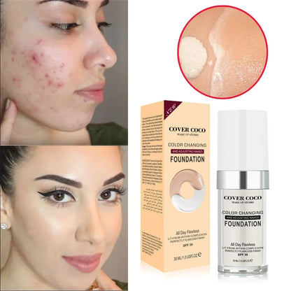 Blushimmer Cover Coco Long Lasting Concealer and Liquid Foundation in light, transparent shade with moisturizing cream texture.