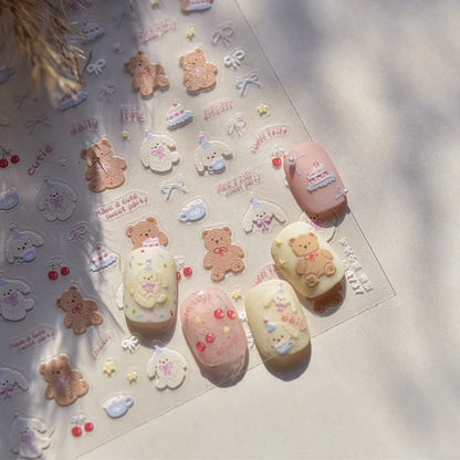 Brown Japanese Kawaii bear nail art sticker by Blushimmer, self-adhesive cartoon animal decal for DIY nail decoration.