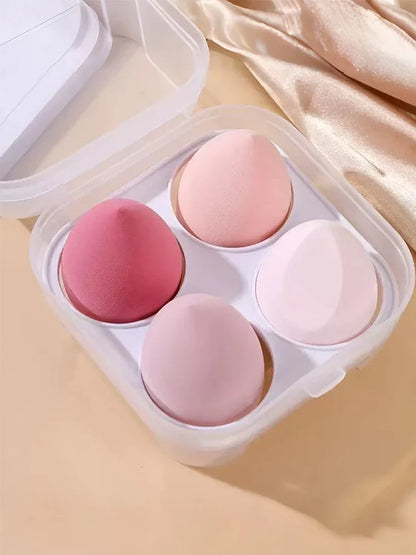 Blushimmer 4-piece makeup sponge set with blending puffs for foundation, powder, and liquid makeup, travel-friendly storage included.