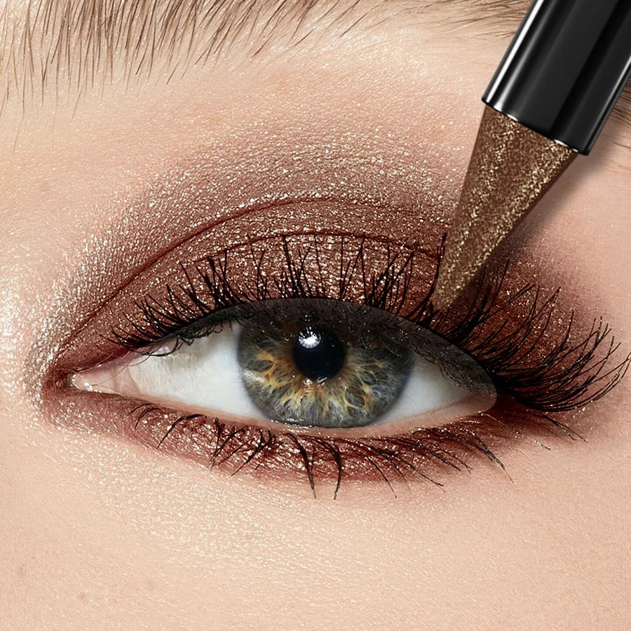 Blushimmer 25-color waterproof eyeshadow stick with glitter and matte finishes, ideal for eye makeup and face highlighting.