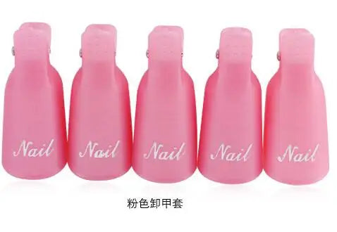 Set of 10 reusable gel nail polish remover cap clips by Blushimmer for finger and toe nail gel polish removal.