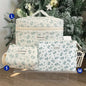 Cute quilted cotton makeup bag by Blushimmer, zipper closure, portable cosmetic organizer in box shape for women and girls.