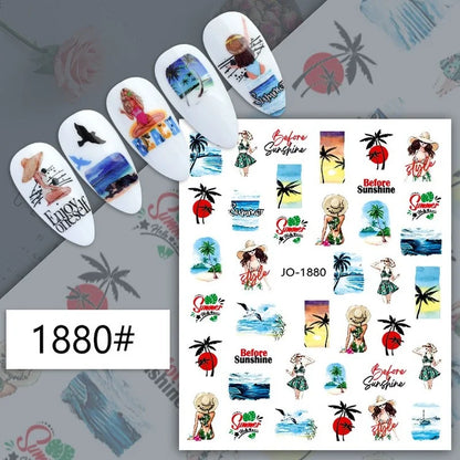 Black and white nail art stickers with sexy woman and girl designs, press-on nail decals for decorative nail enhancements.