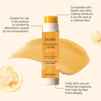 Blushimmer turmeric lemon lip balm in a jar, moisturizing and soothing lip care with a non-sticky, hydrating formula for soft lips.