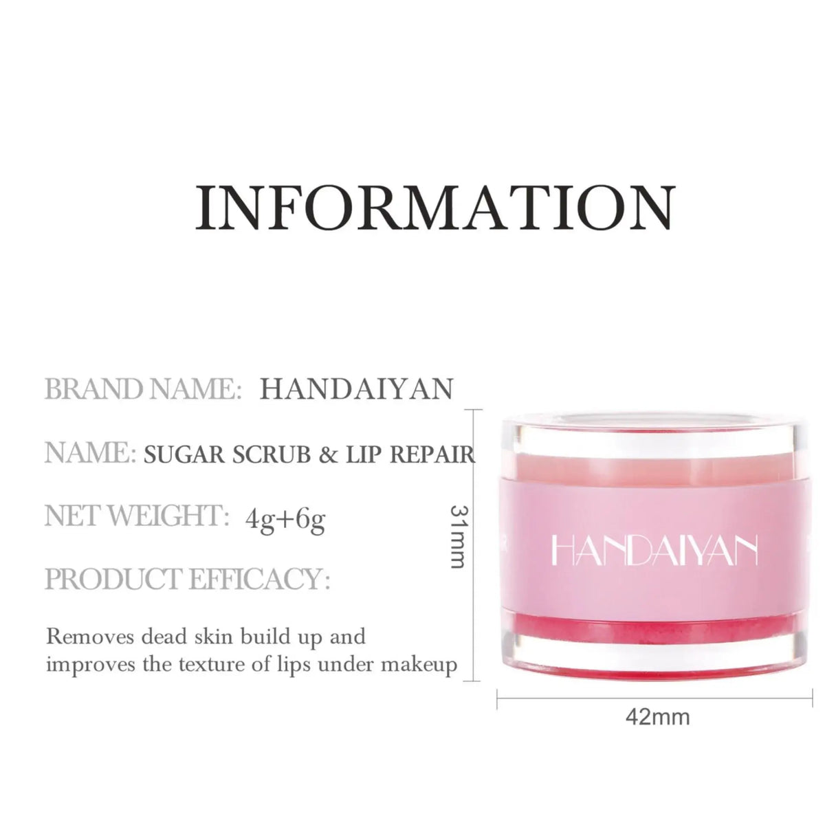 Blushimmer Handaiyan 2-in-1 lip scrub balm with sugar exfoliator and hydrating repair mask for smooth, moisturized lips.