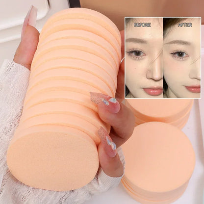 Set of 12-120 round sponge powder puffs for BB cream, foundation, and makeup application; dual-use beauty cosmetic tools by Blushimmer.